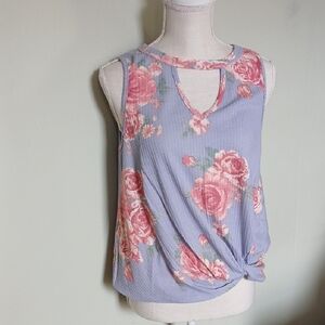 Floral Sleeveless Blouse - Blue and Pink Size S NWT